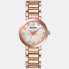 Engraved Bulova Rose Gold and Diamond Watch   - 47034