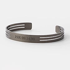 Engraved Gunmetal Striped Steel Cuff - 47187