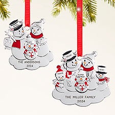 Snowman Family Personalized Metal Ornament - 47485