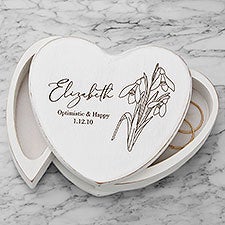 Birth Month Flower Engraved Heart Jewelry Box - White - 47499