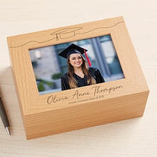 Personalized Graduation Photo Keepsake Box - Scripty Grad Cap - 47798