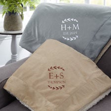 Wedding Initials Embroidered Sherpa Blanket - 47822