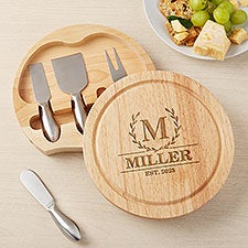 Laurel Initial Personalized Round Cheese Board  Tool Set - 48357