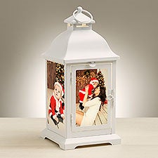 Holiday Photo Personalized White Metal LED Lantern - 48434