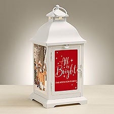 All Is Bright Personalized White Metal Lantern - 48435