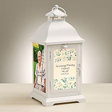 Serene Memorial Personalized White Metal LED Lantern - 48444