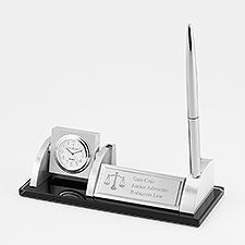 Engraved Logo Spinning Clock and Pen Stand  - 48468