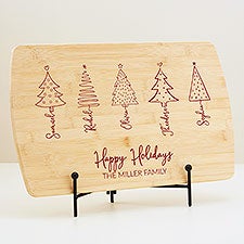 Scripted Christmas Tree Personalized Wood Cutting Board - 48561