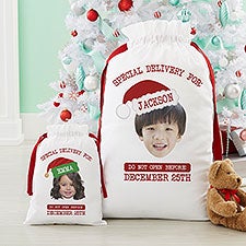 Personalized Face Photo Canvas Santa Sack for Kids - 48664