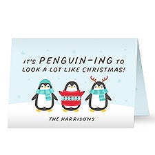 Cheery Penguins Personalized Christmas Card - 48694