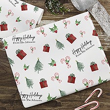 Watercolor Christmas Icons Personalized Wrapping Paper - 48790