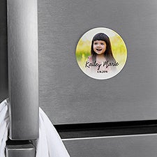 Photo, Name  Date Personalized Metal Round Magnet - 48818