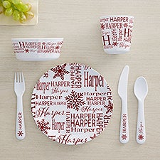 Christmas Snowflake Repeating Name Personalized Kids Dinnerware - 48909