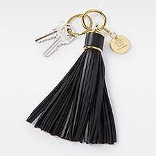 Engraved Company Black Leather Tassel Keychain  Bag Tag  - 49038