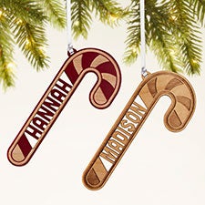 Candy Cane Personalized Wood Ornament - 49077