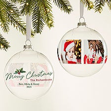 Holly Jolly Photo Collage Personalized Glass Bulb Ornament - 49150