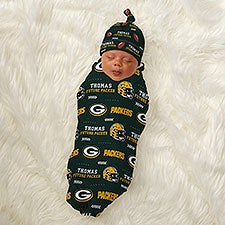 NFL Green Bay Packers Personalized Baby Hat  Receiving Blanket Set - 49286