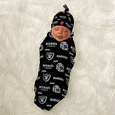 NFL Las Vegas Raiders Personalized Baby Hat  Receiving Blanket Set - 49308
