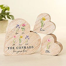 Birth Month Flower Personalized Wooden Heart - 49419