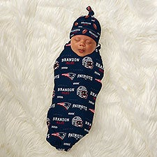 NFL New England Patriots Personalized Baby Hat  Receiving Blanket Set - 49452