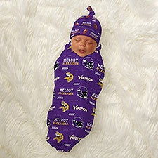 NFL Minnesota Vikings Personalized Baby Hat  Receiving Blanket Set - 49455