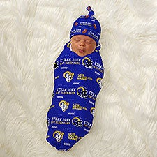 NFL Los Angeles Rams Personalized Baby Hat  Receiving Blanket Set - 49499