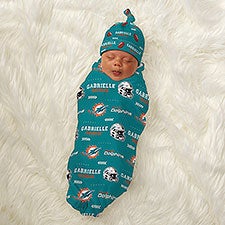 NFL Miami Dolphins Personalized Baby Hat  Receiving Blanket Set - 49500