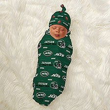 NFL New York Jets Personalized Baby Hat  Receiving Blanket Set - 49501