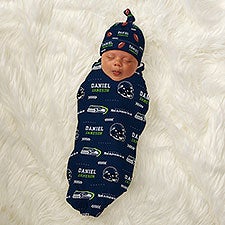 NFL Seattle Seahawks Personalized Baby Hat  Receiving Blanket Set - 49502