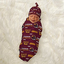 NFL Washington Commanders Personalized Baby Hat  Receiving Blanket Set - 49506