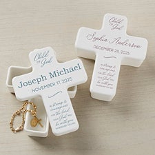 Christening Personalized Ceramic Cross Box  - 49765