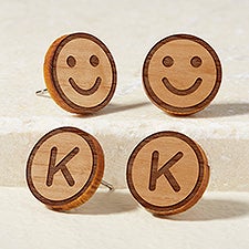 Smiley Face Personalized Wood Stud Earrings - 49893