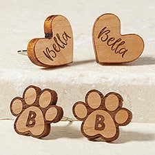 Heart  Dog Paw Personalized Wood Stud Earrings - 49901