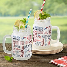 Patriotic Repeating Name Personalized Frosted Mason Jar Glass - 49925