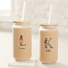 Colorful Floral Personalized Frosted Iced Coffee Tumbler - 50350