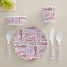 Repeating Name Heart Personalized Kids Dinnerware - 50579