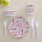 Repeating Name Heart Personalized Kids Dinnerware - 50579