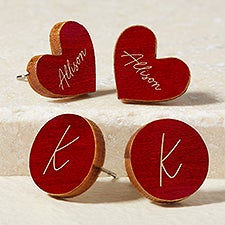 Heart  Circle Personalized Wood Stud Earrings - 50722