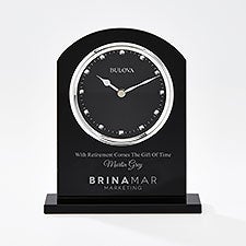 Custom Retirement Logo Bulova Ebony Crystal Clock - 51283