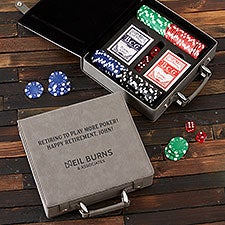 Custom Retirement Logo Grey Leatherette Poker Chip Set - 51293