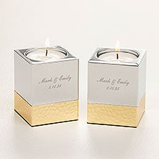 Wedding Engraved Silver  Gold Hammered Metal Candle Holders - 52069