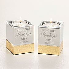 Laurels Of Love Engraved Silver  Gold Hammered Metal Candle Holders - 52073