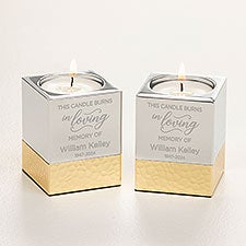 Memorial Engraved Silver  Gold Hammered Metal Candle Holders - 52075