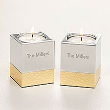 Classic Celebrations Engraved Silver  Gold Hammered Metal Candle Holders - 52076