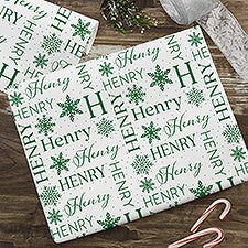 Snowflake Repeating Name Personalized White Wrapping Paper - 52232