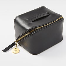 Kittenish Engraved Small Black Leather Beauty Case    - 52641