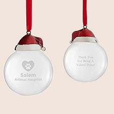 Etched Logo Santa Hat Glass Ball Ornament - 52742