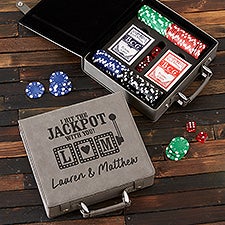 Hit the Jackpot Personalized Grey Leatherette Poker Chip Set - 52960