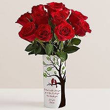 Love Birds Personalized Vase with Live Rose Bouquet  - 53051