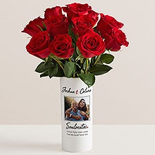 Soulmates Personalized Photo Vase with Fresh Rose Bouquet - 53055